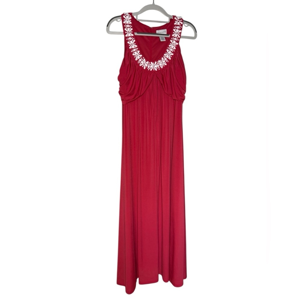 Soft Surroundings hot pink white floral beaded design maxi dress
